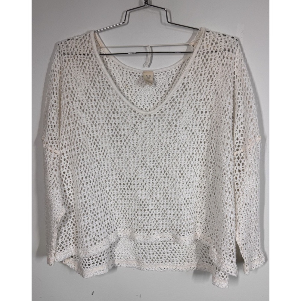 We the Free Free People Napa Tee Open Knit Crochet White Size S Oversized Beachy